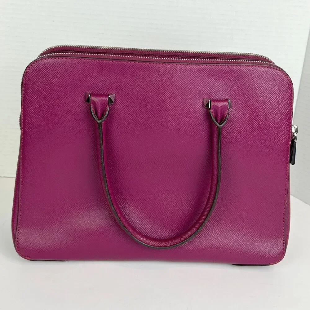 Michael Kors Houston Double Zip Crossgrain Leather Satchel Crossbody Bag Garnet